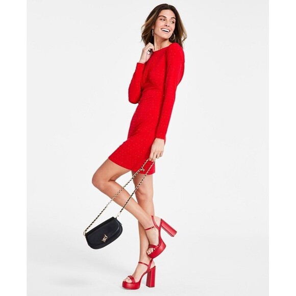 Michael Kors Women's Studded Long-Sleeve Bodycon Dress Crimson Red Size M - Picture 2 of 16